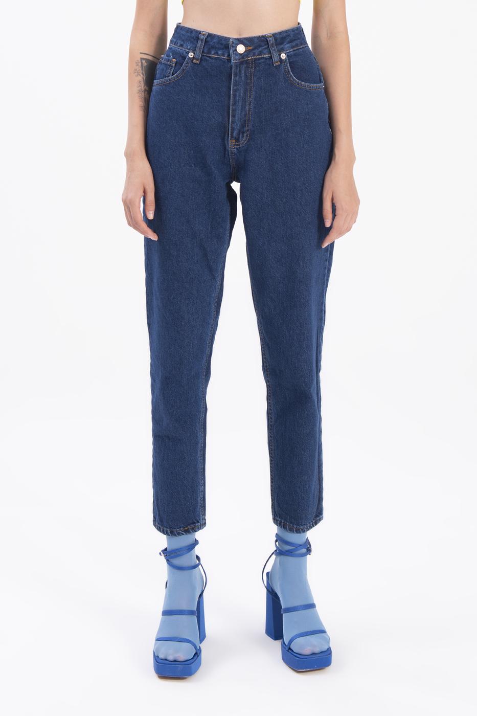 Bayan Lacivert Yüksek Bel Denim Pantolon