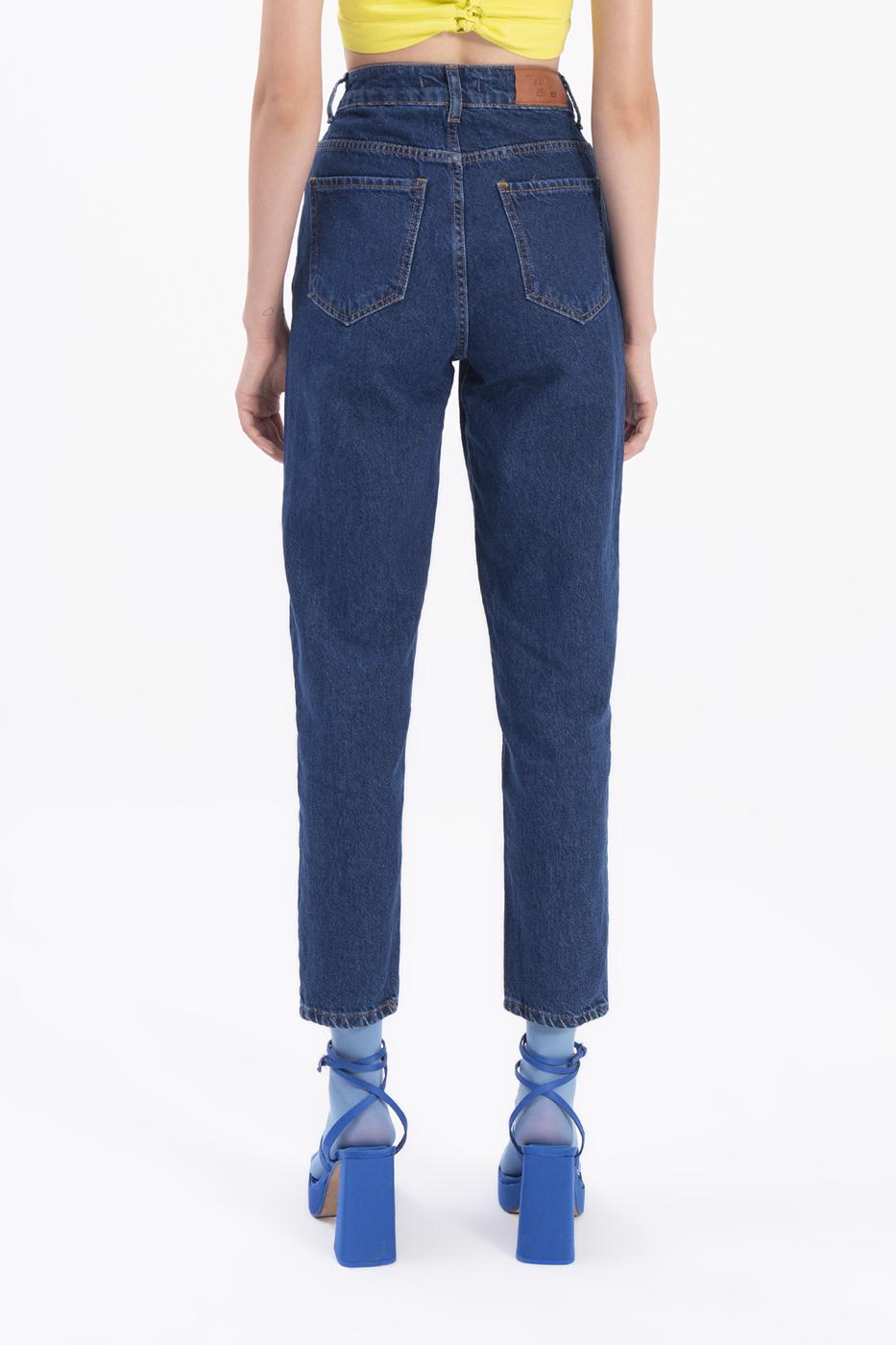 Bayan Lacivert Yüksek Bel Denim Pantolon