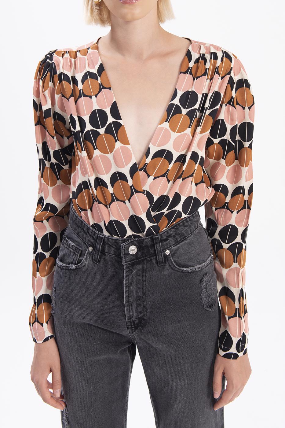 Bayan Ekru Kruvaze Yaka Bodysuit