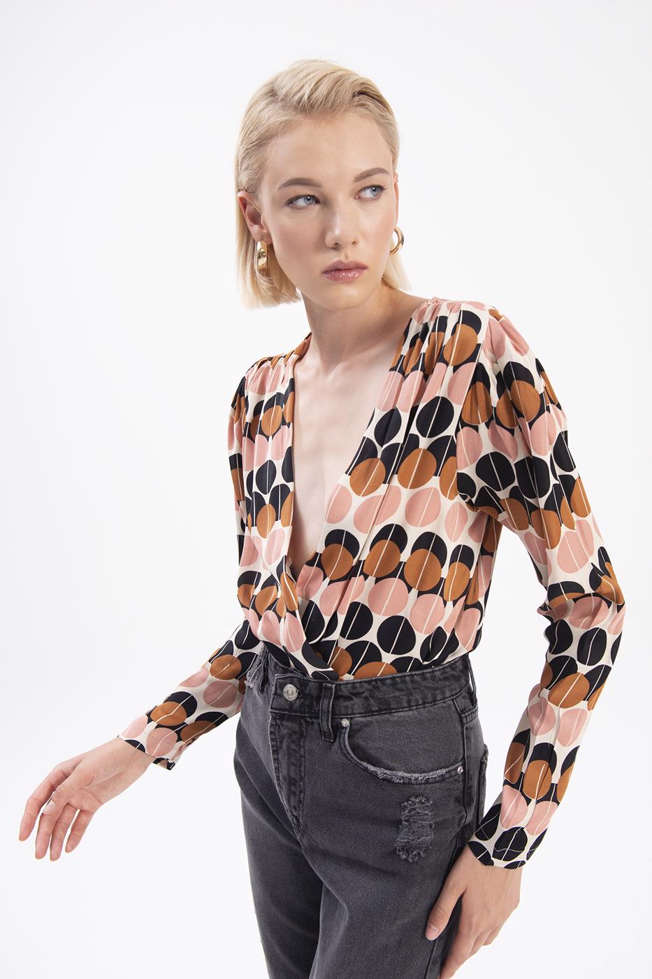 Bayan Ekru Kruvaze Yaka Bodysuit