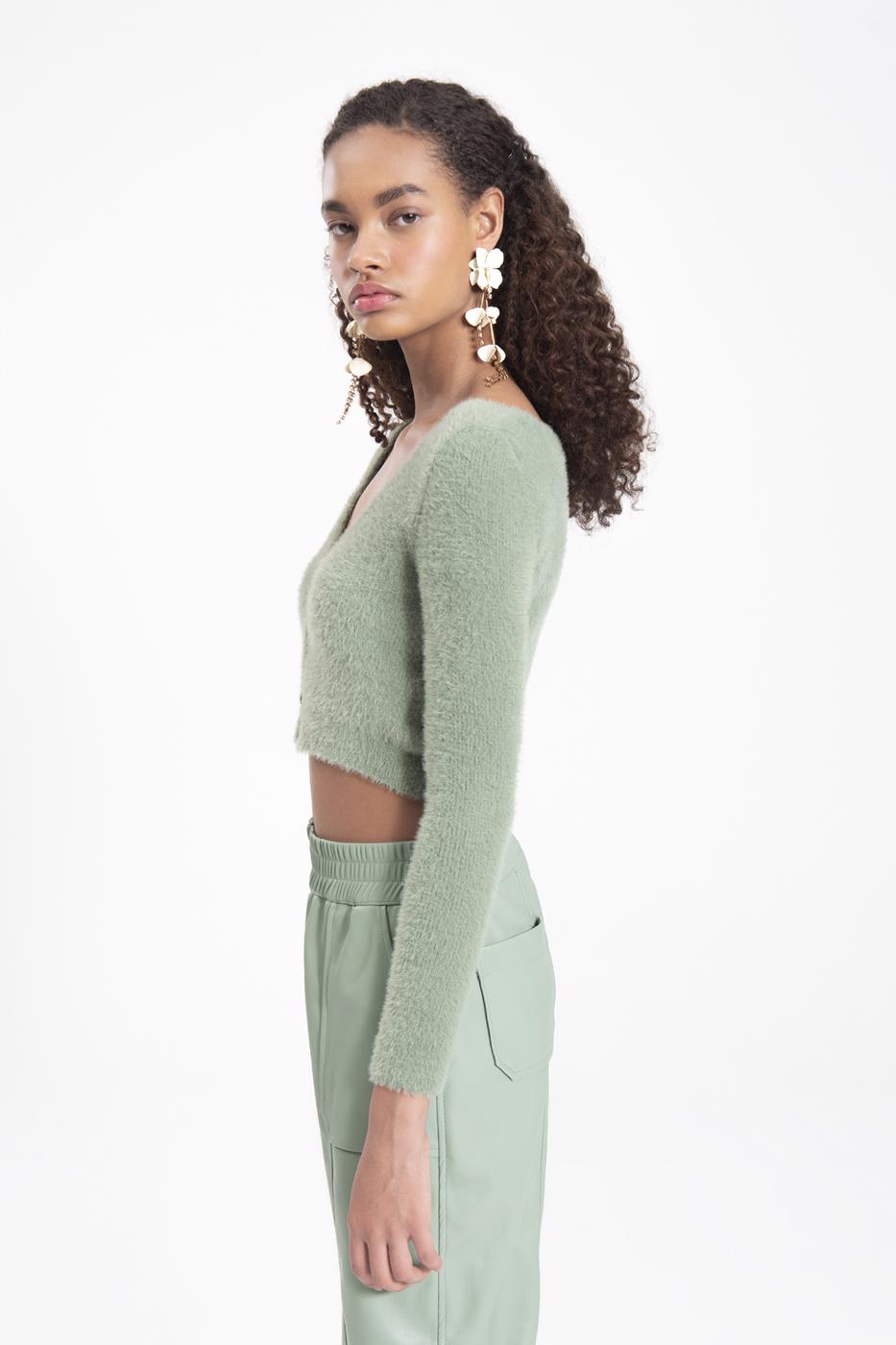 Bayan Yeşil Crop Hırka