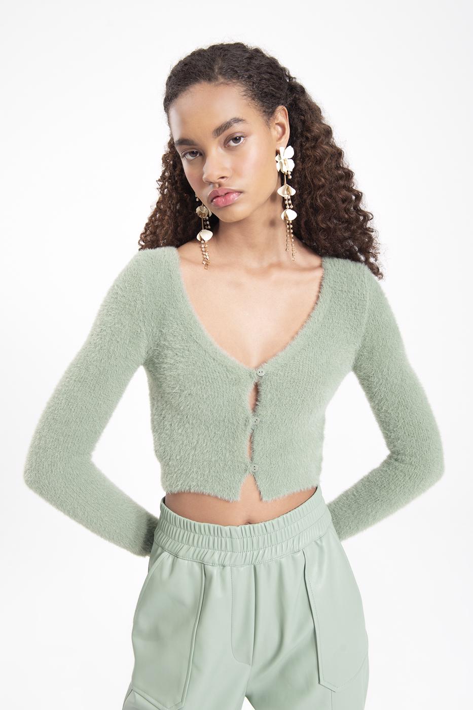 Bayan Yeşil Crop Hırka