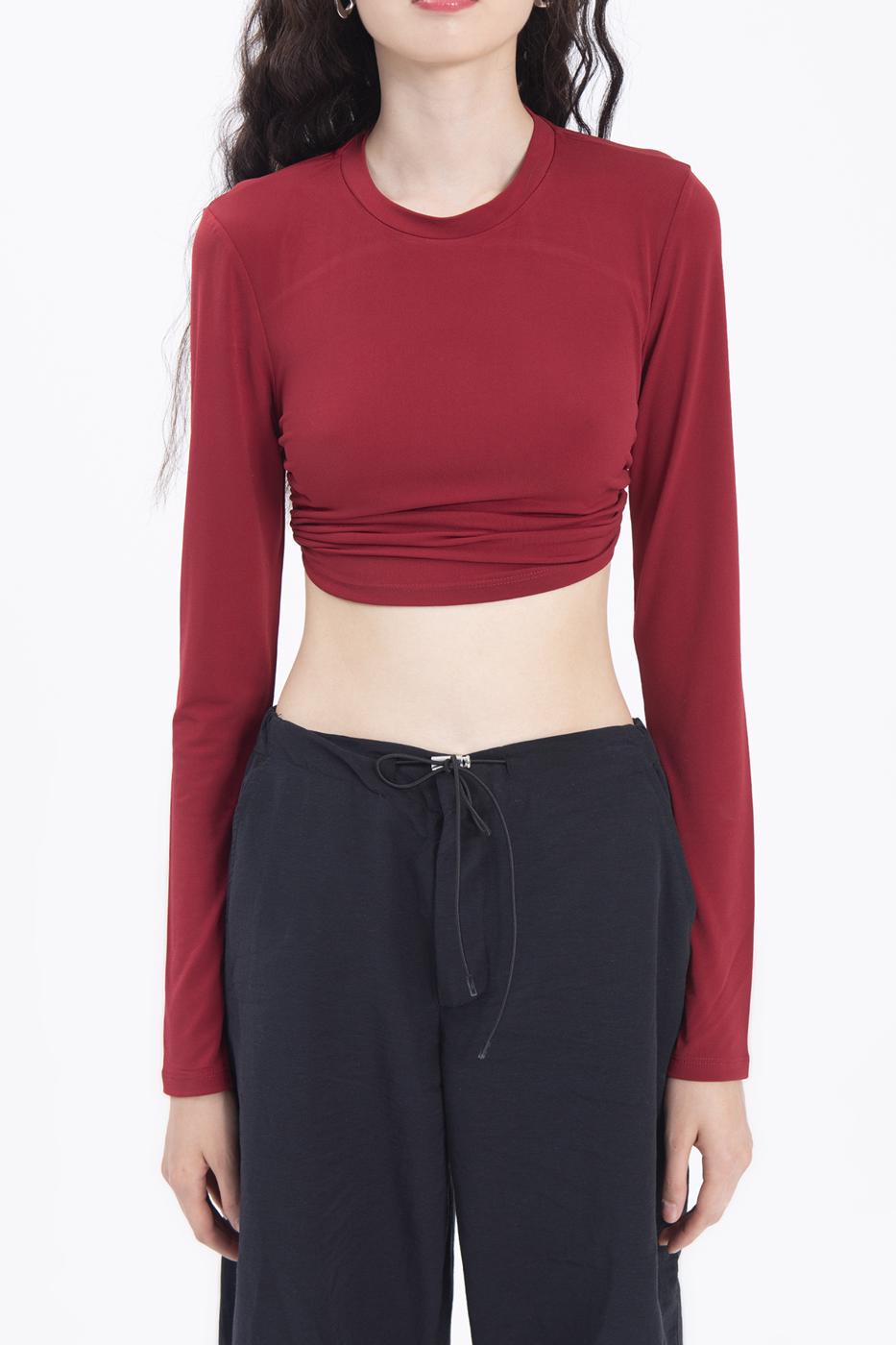 Bayan Bordo Sırt Dekolteli Crop Top