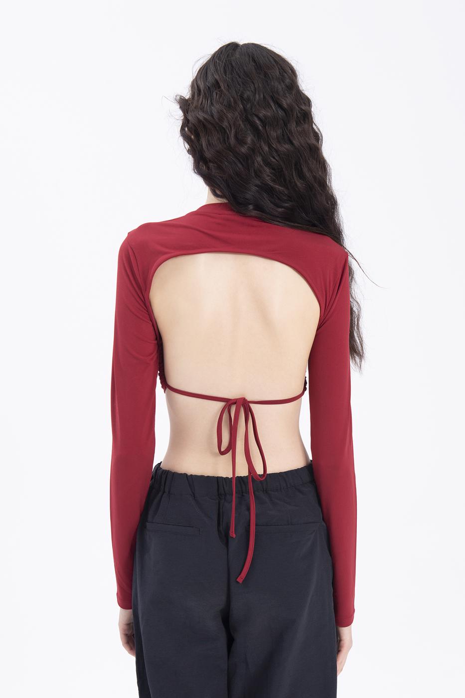 Bayan Bordo Sırt Dekolteli Crop Top
