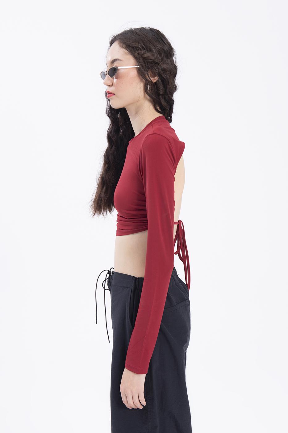 Bayan Bordo Sırt Dekolteli Crop Top