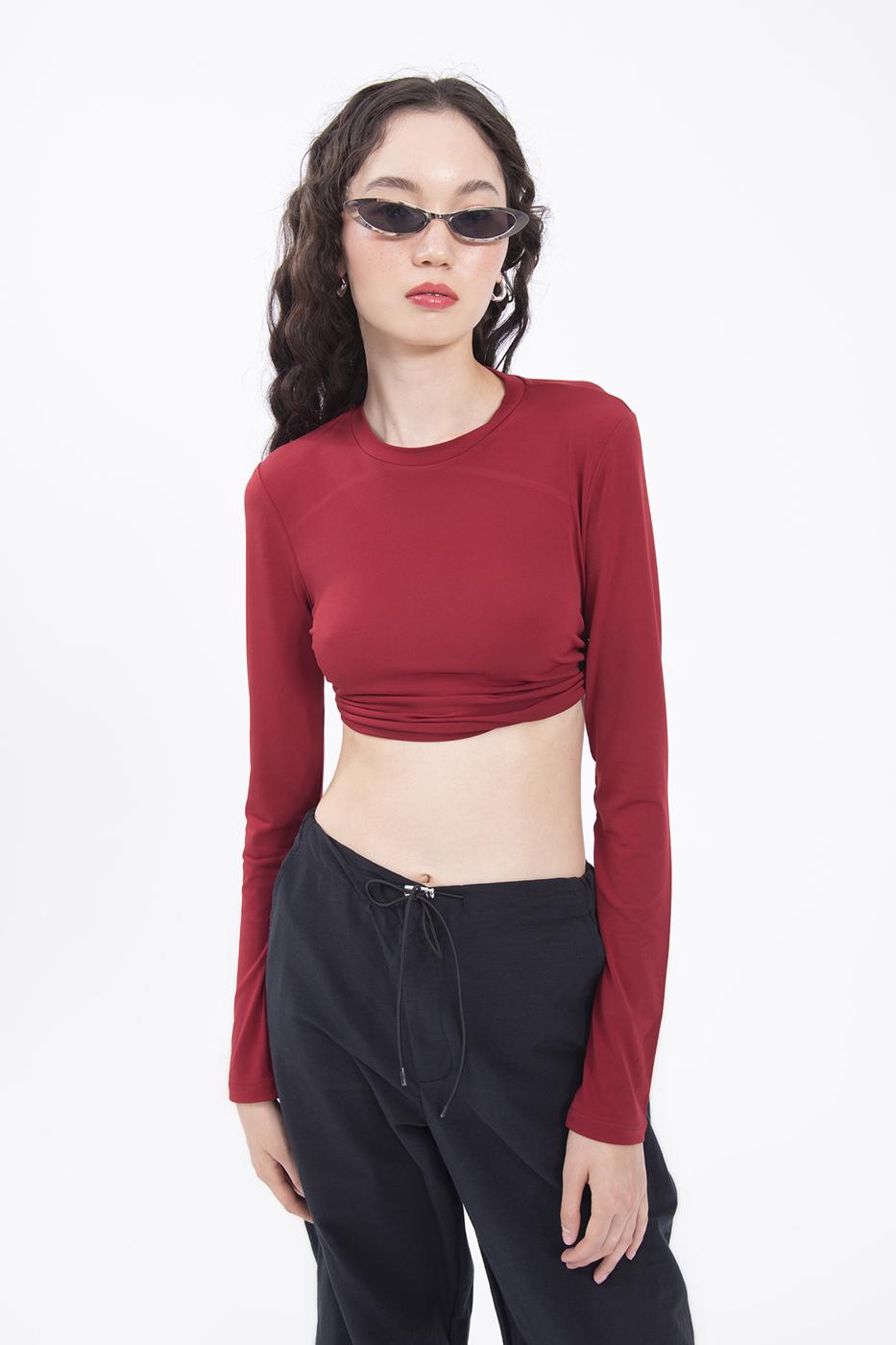 Bayan Bordo Sırt Dekolteli Crop Top