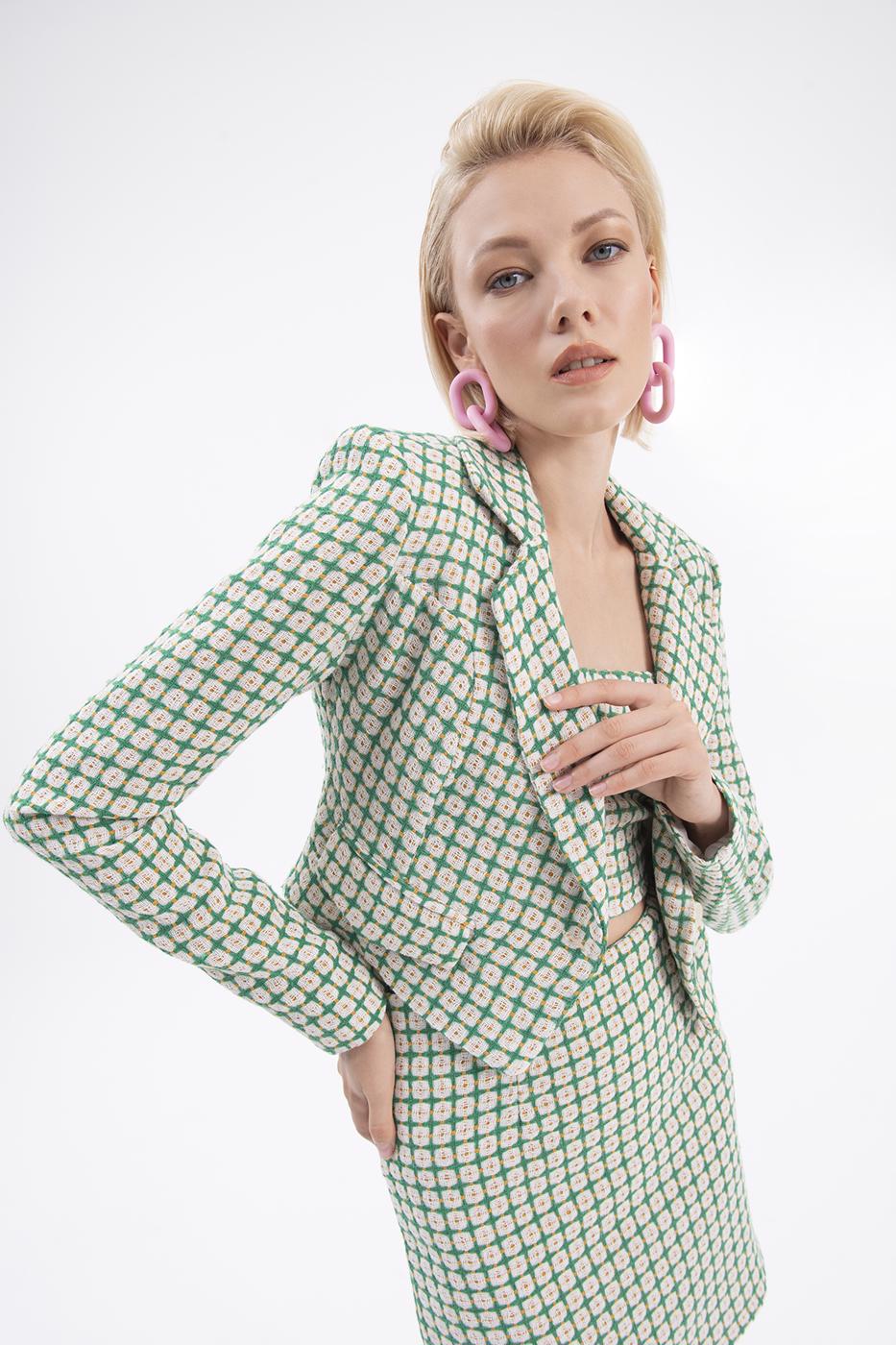 Bayan Yeşil Crop Blazer Ceket