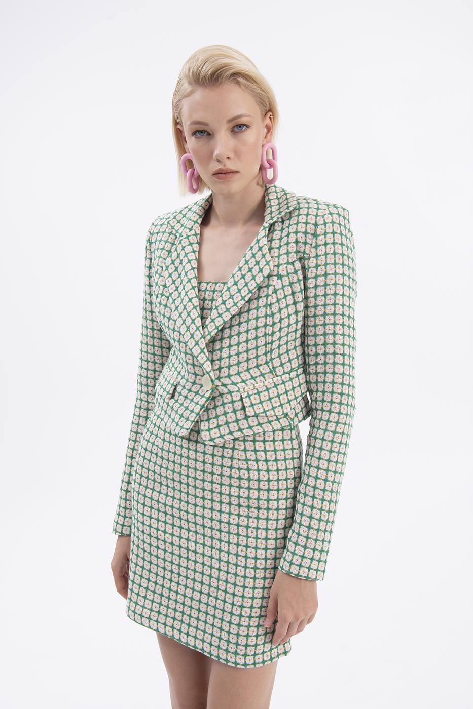 Bayan Yeşil Crop Blazer Ceket