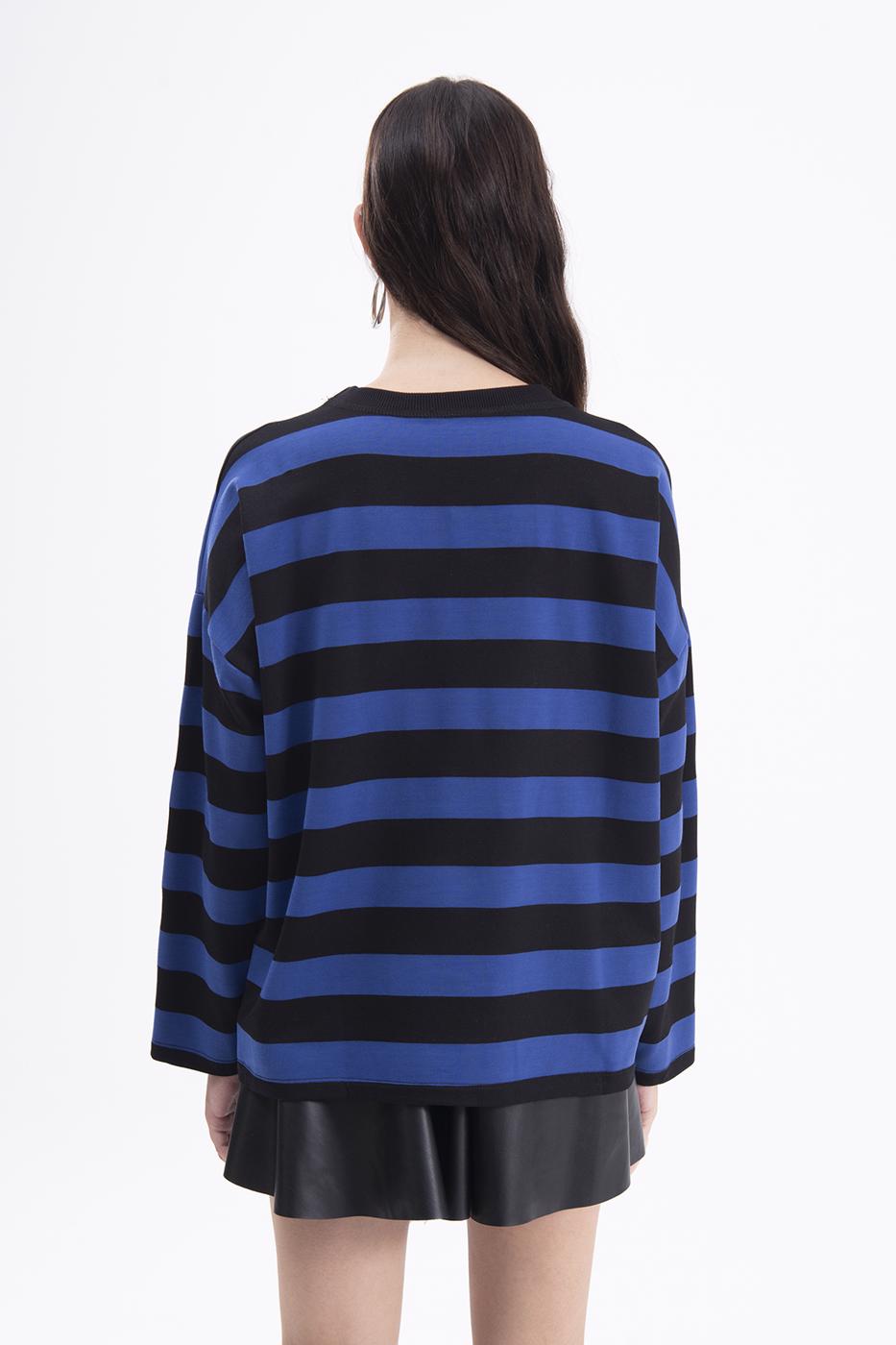 Bayan Sax Çizgili Basic Sweatshirt