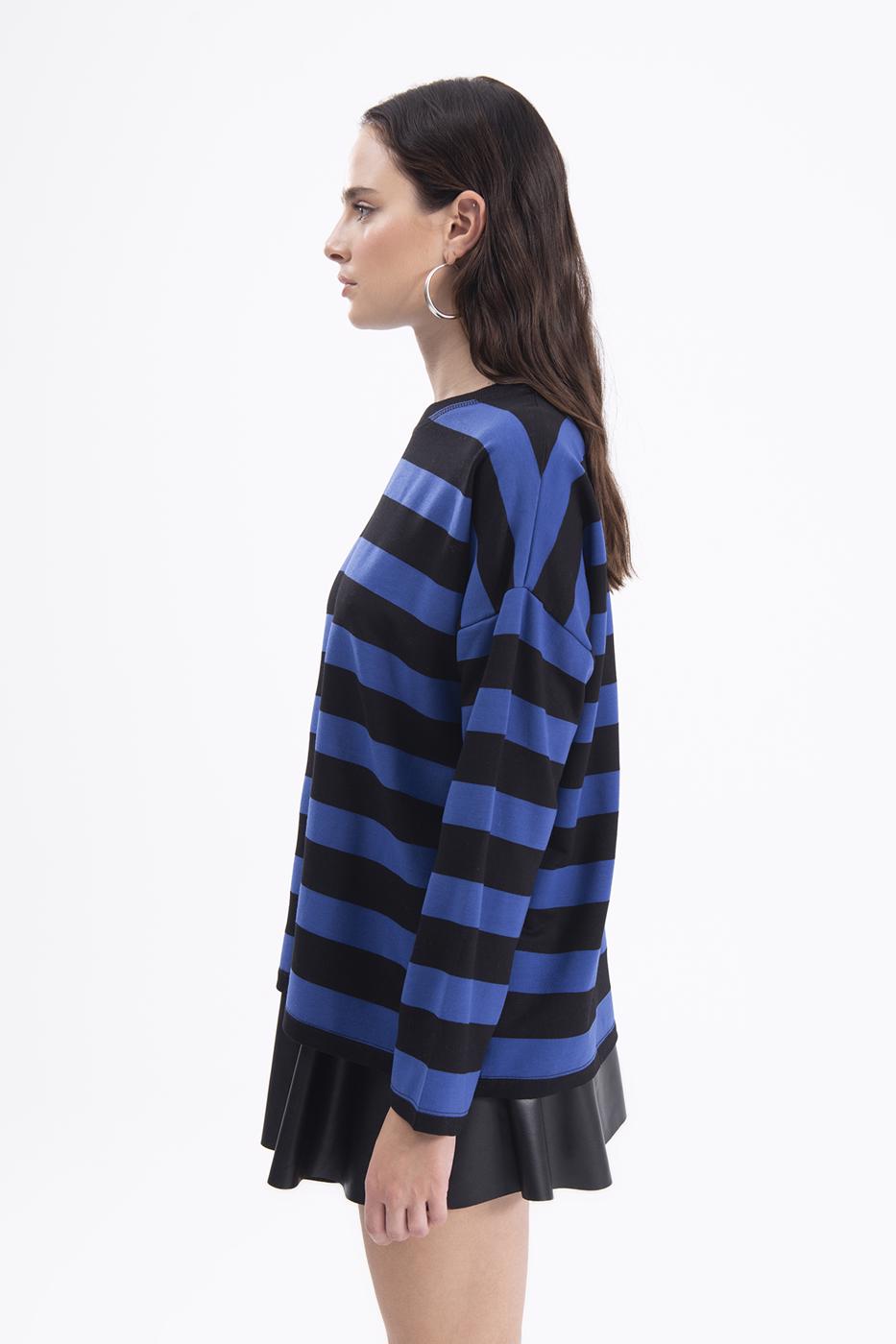 Bayan Sax Çizgili Basic Sweatshirt