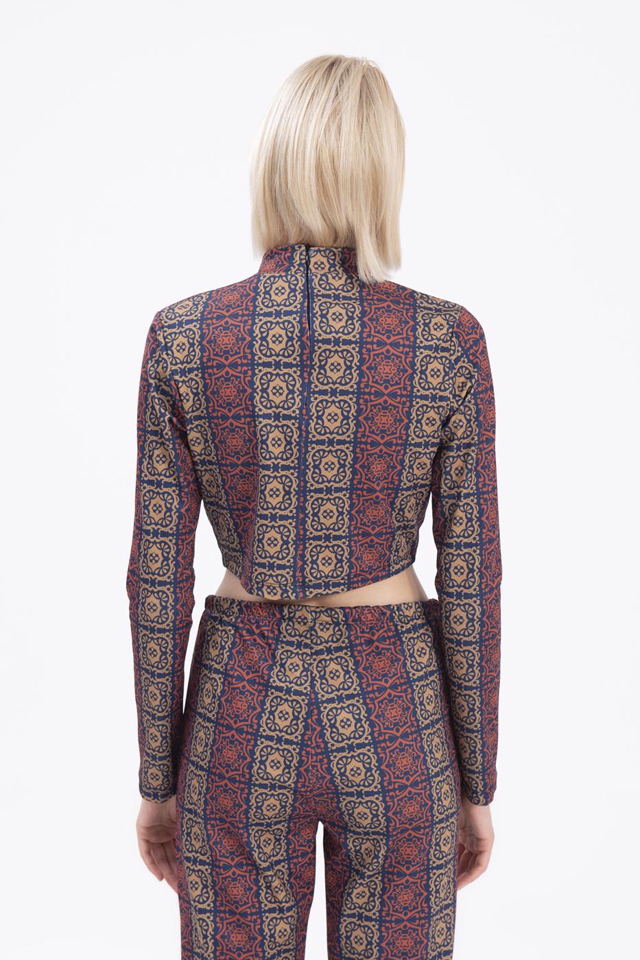 Bayan Lacivert Desenli Crop Top