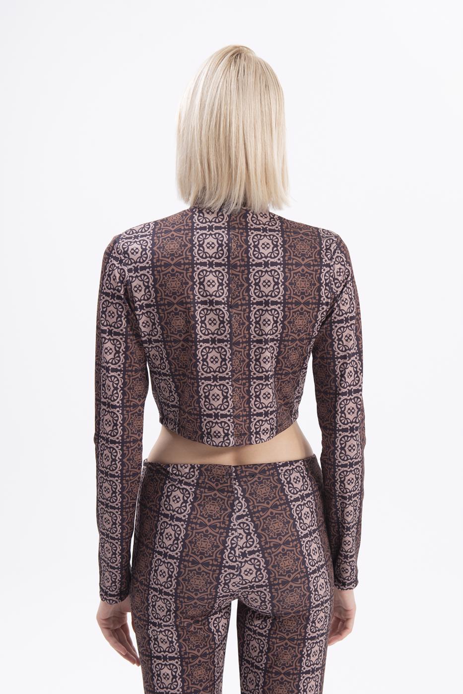 Bayan Siyah Desenli Crop Top