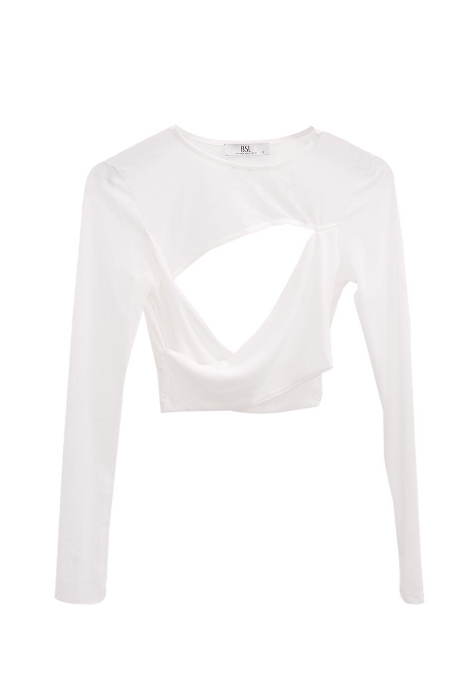 Bayan Beyaz Transparan Detaylı Crop Top