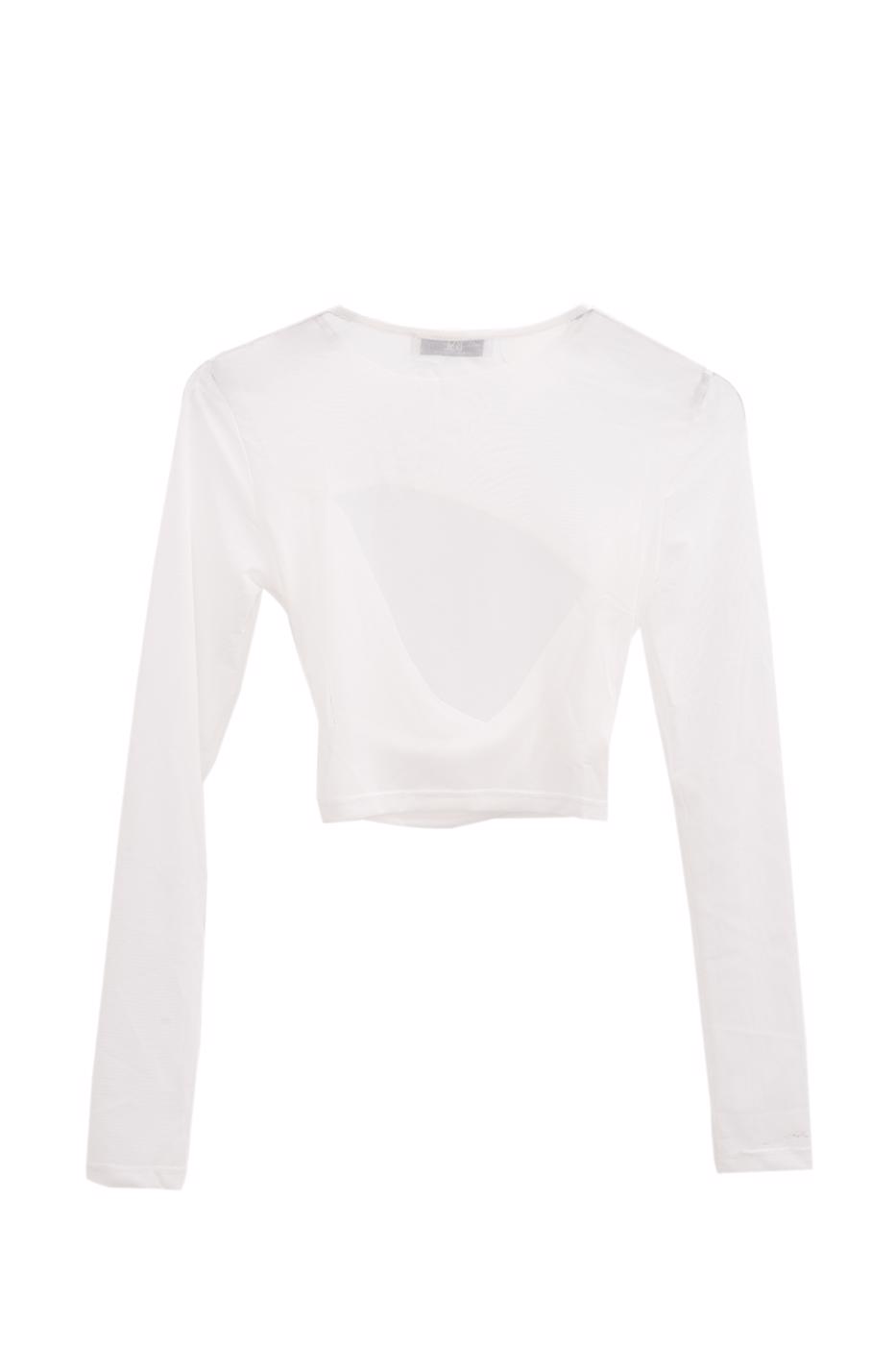 Bayan Beyaz Transparan Detaylı Crop Top