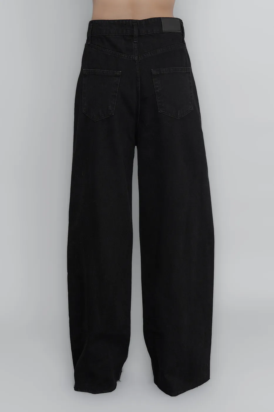 Bayan Siyah Yüksek Bel Pileli Bol Kesim Denim Pantolon