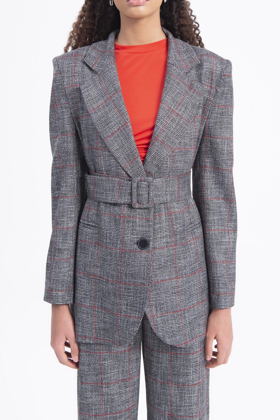 Bayan Gri Kemer Detaylı Blazer Ceket