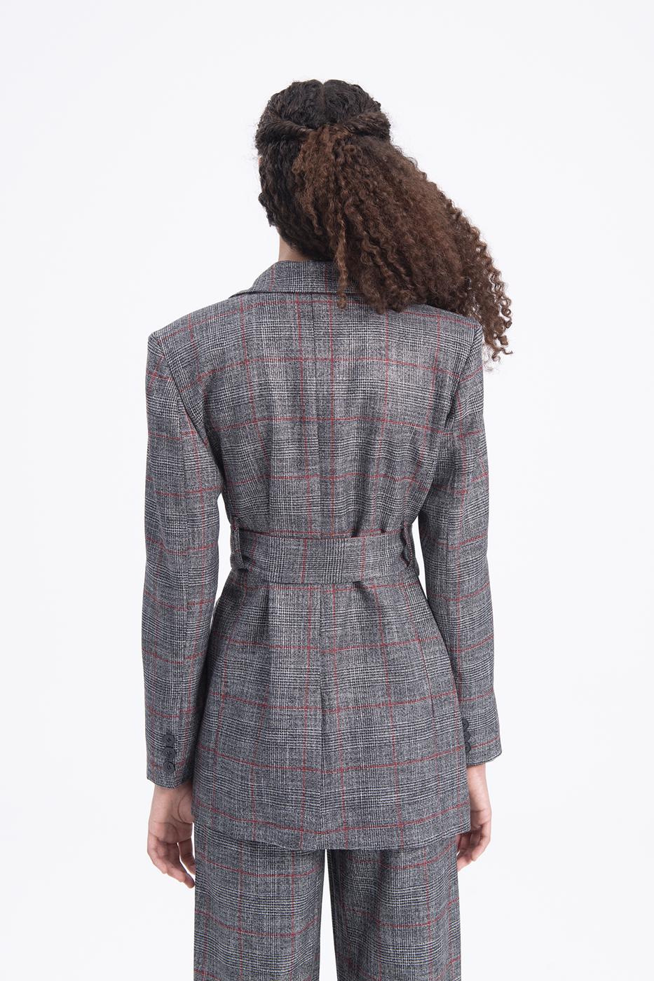 Bayan Gri Kemer Detaylı Blazer Ceket