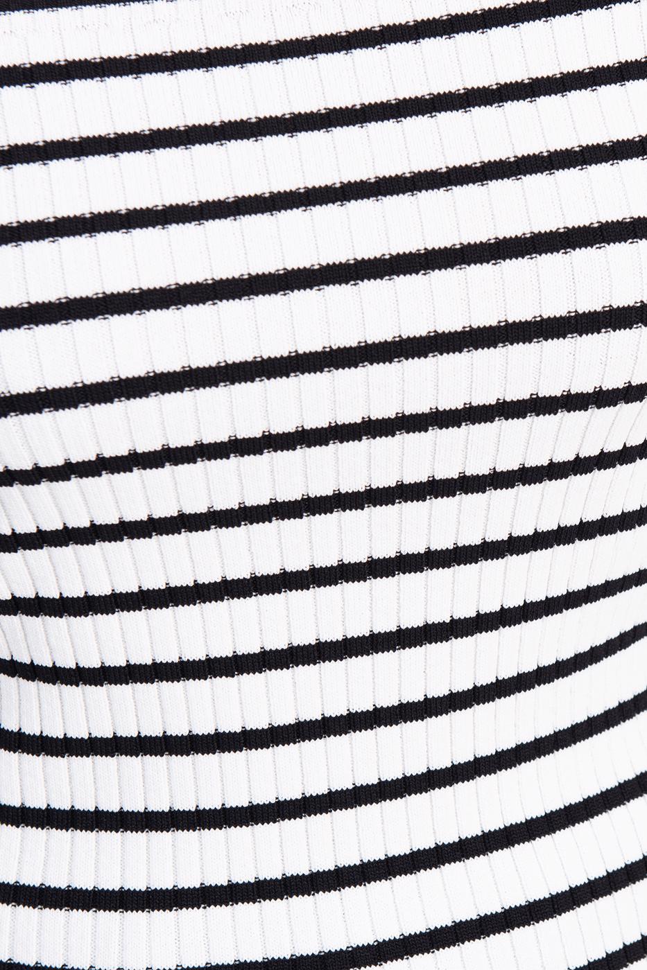 Bayan Ekru Carmen Yaka Çizgili Crop Top