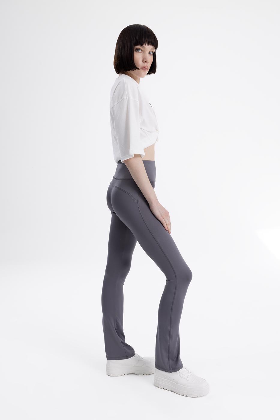 Bayan Gri Comfort Düz Kesim Tayt Pantolon