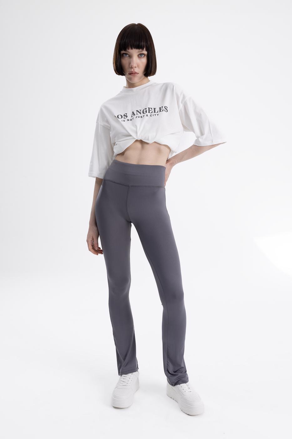 Bayan Gri Comfort Düz Kesim Tayt Pantolon