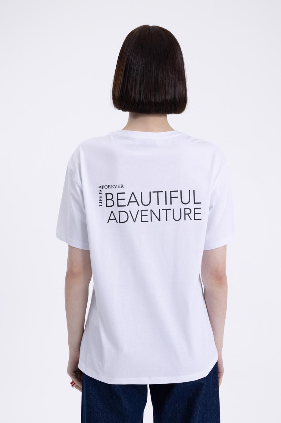 Bayan Beyaz Baskılı Basic Tshirt