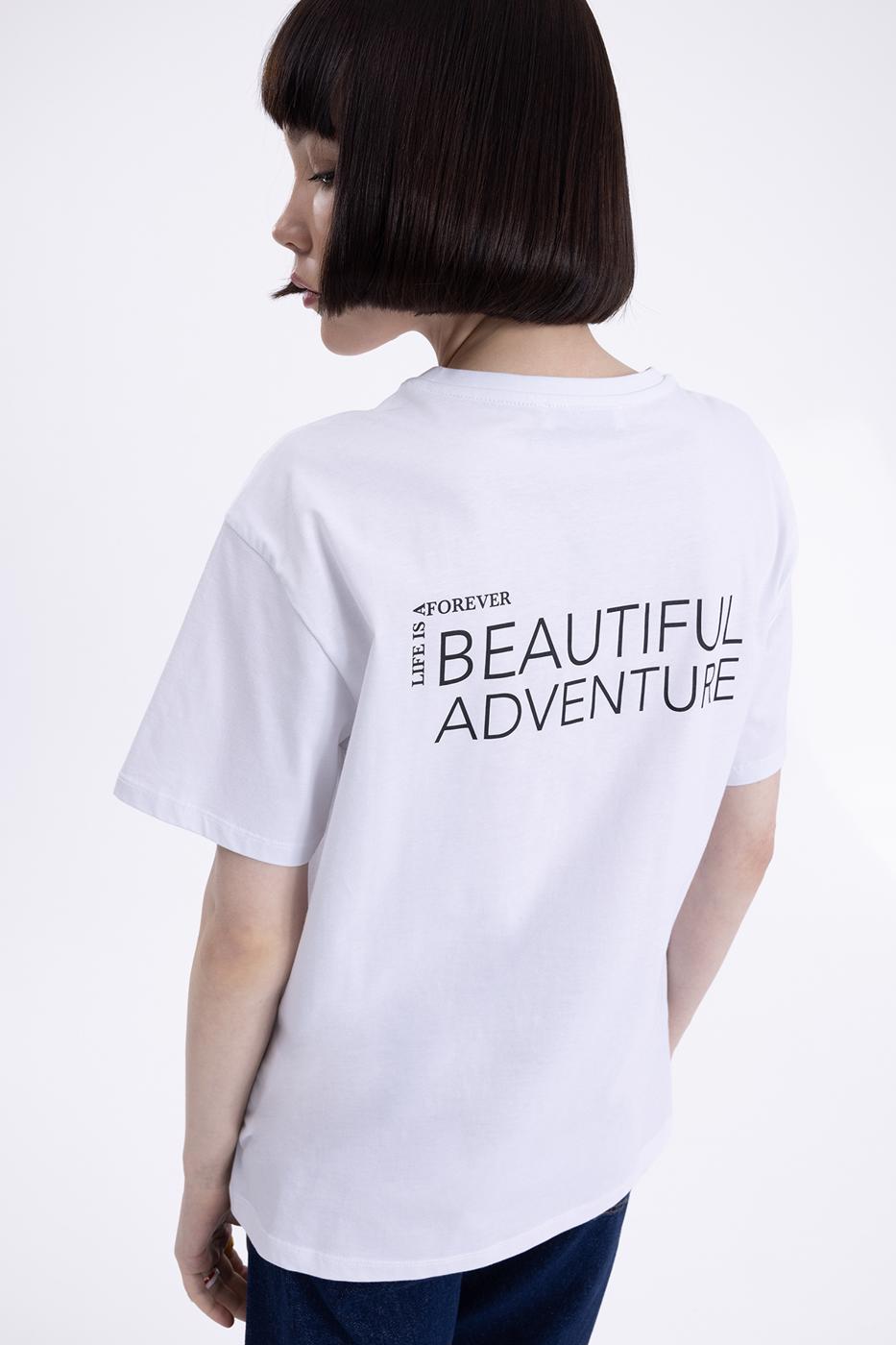 Bayan Beyaz Baskılı Basic Tshirt