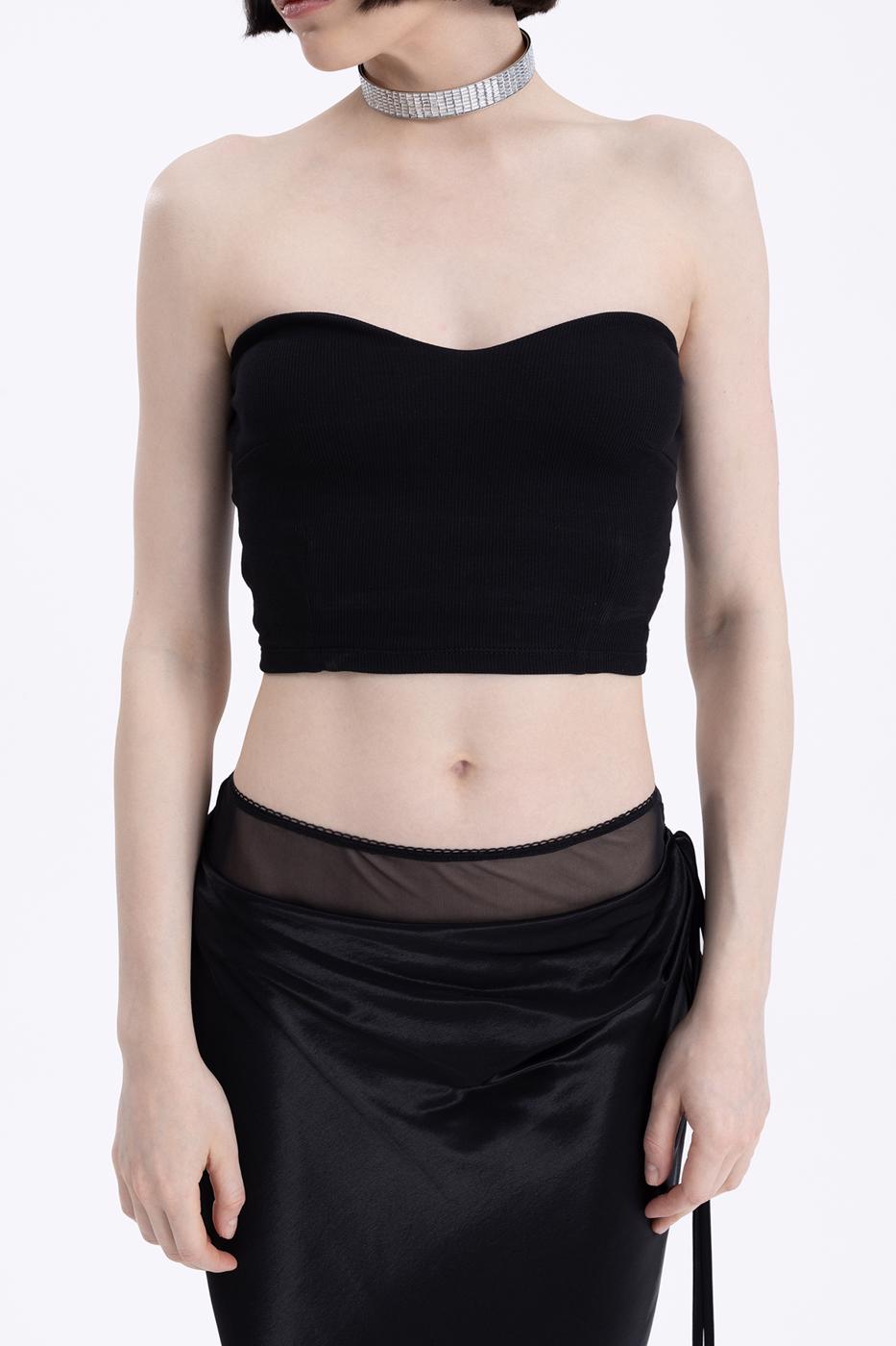Bayan Siyah Straplez Crop Top