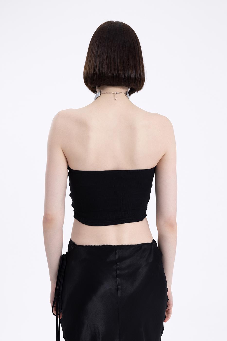 Bayan Siyah Straplez Crop Top