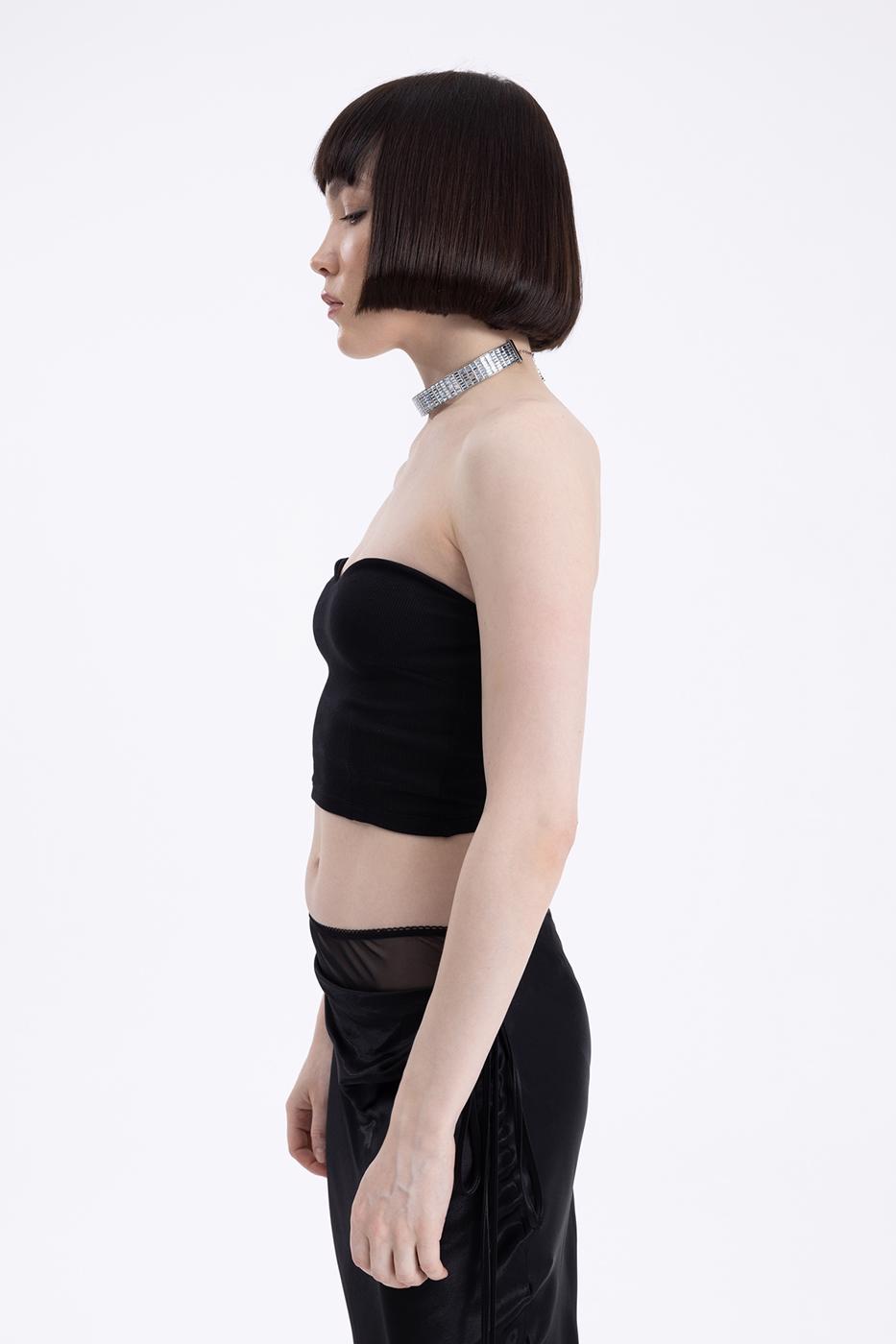 Bayan Siyah Straplez Crop Top