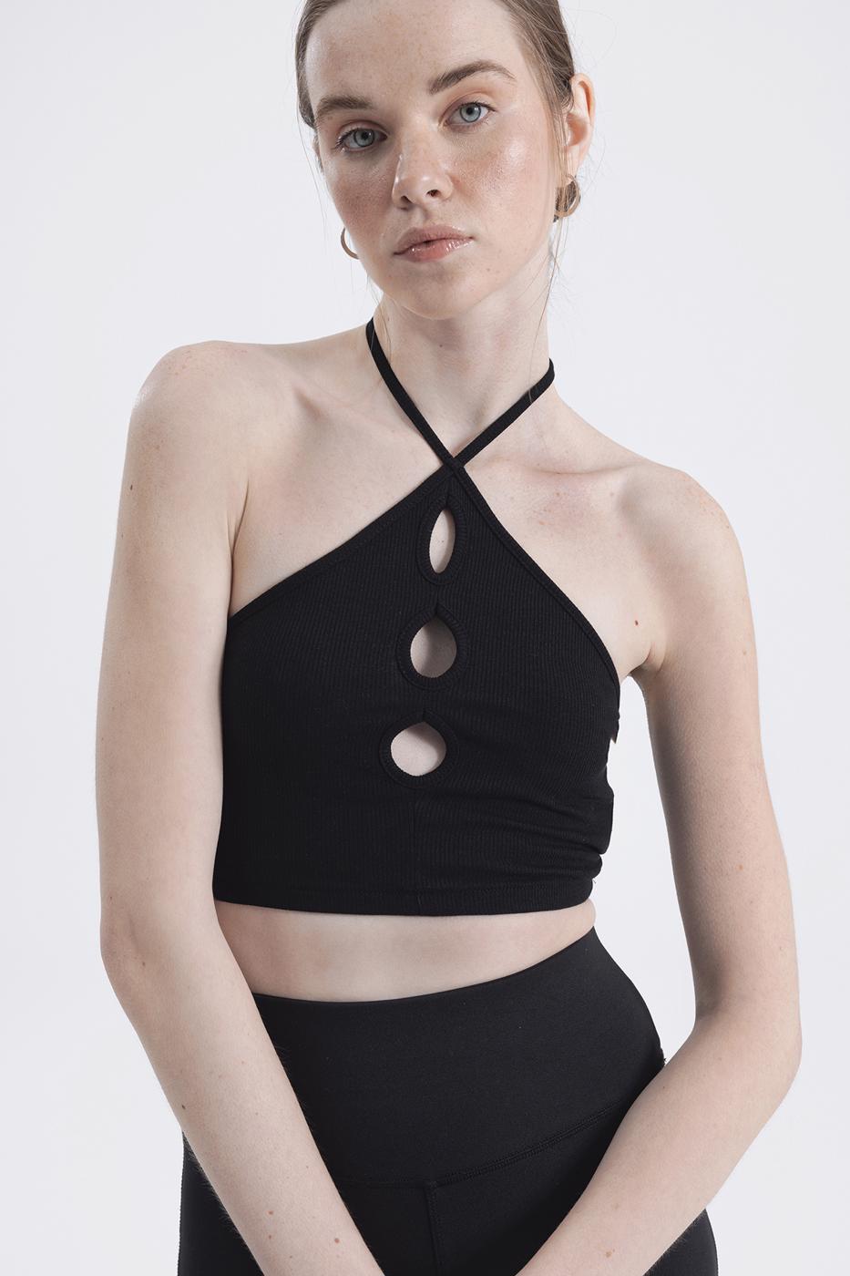 Bayan Siyah Boyun Bağlamalı Crop Top
