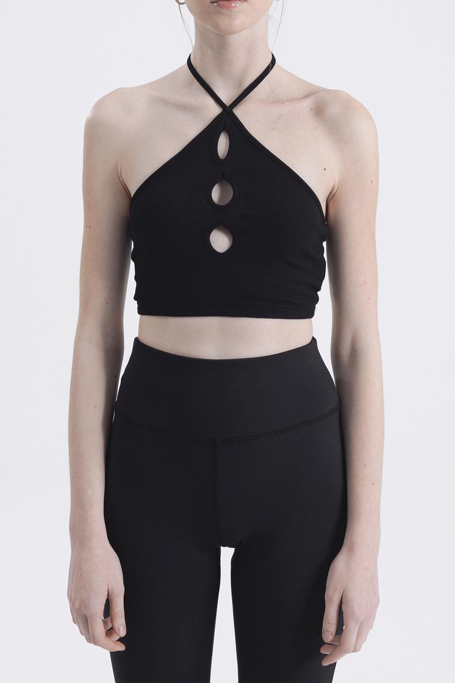 Bayan Siyah Boyun Bağlamalı Crop Top