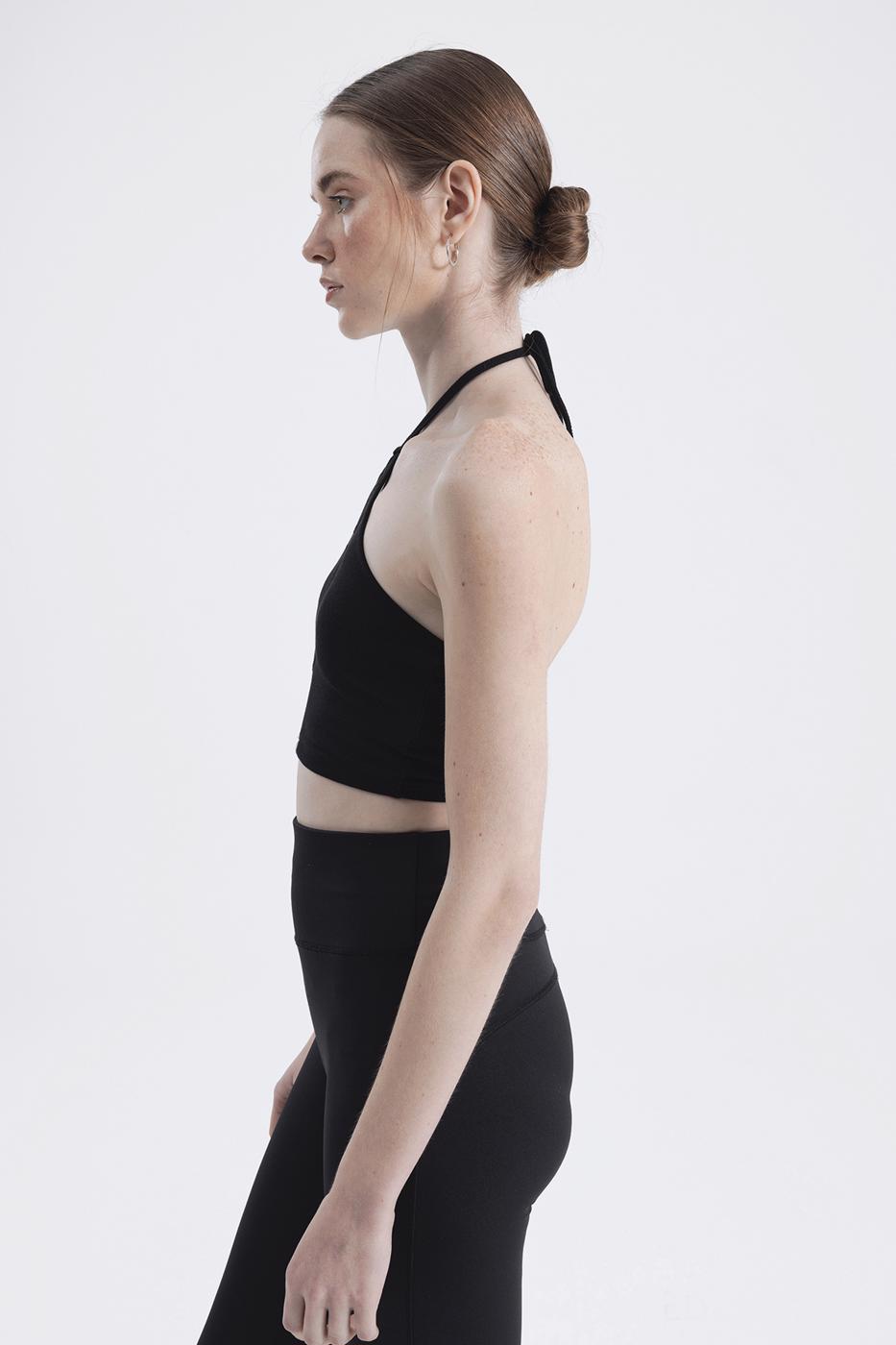 Bayan Siyah Boyun Bağlamalı Crop Top