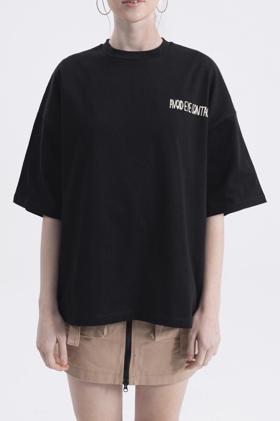 Bayan Siyah Oversize Baskılı Tshirt