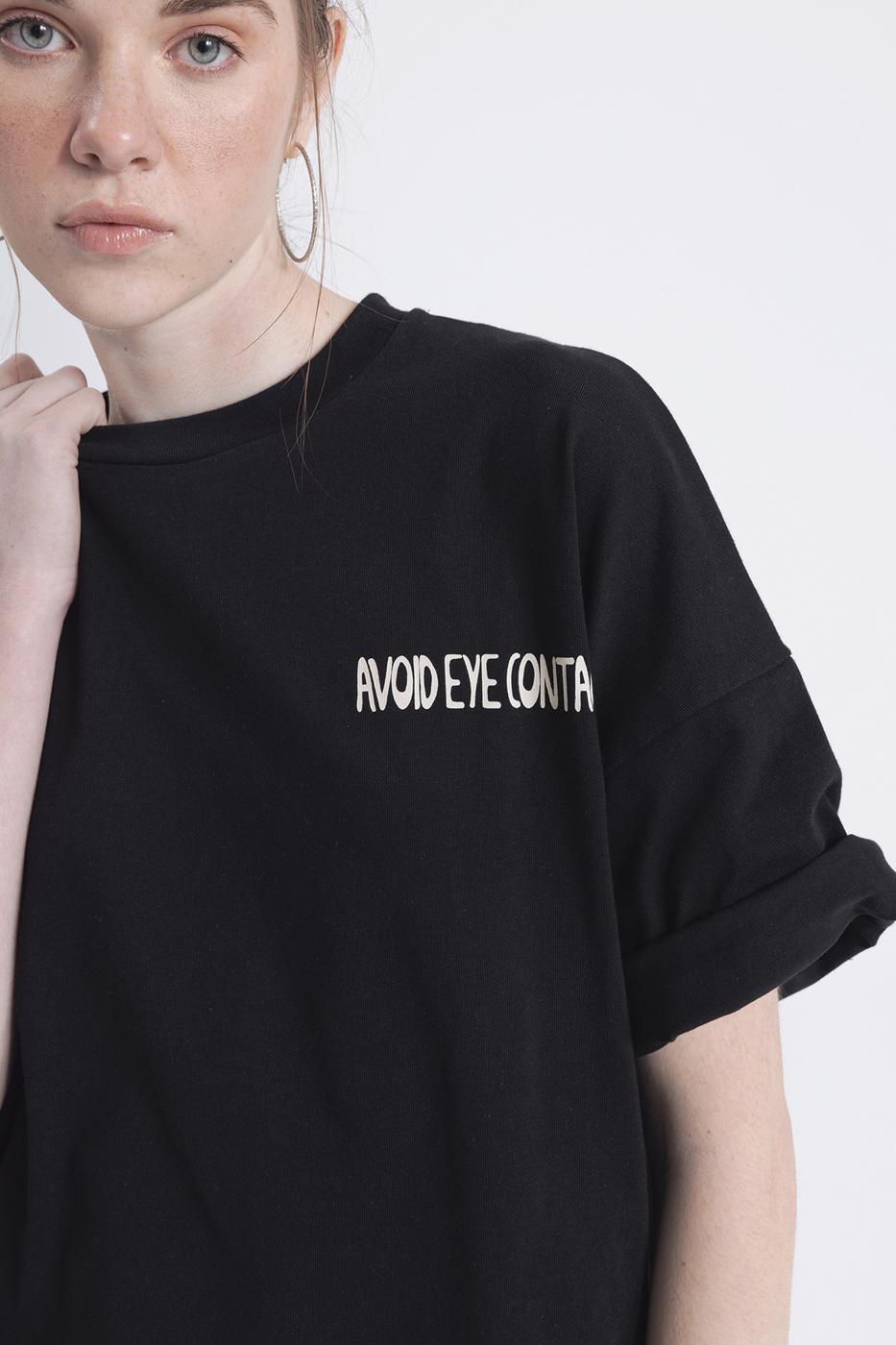 Bayan Siyah Oversize Baskılı Tshirt
