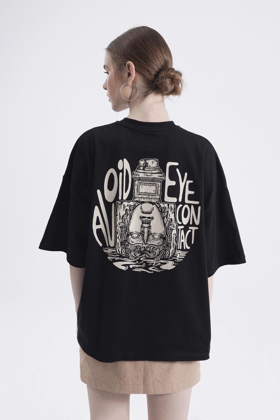 Bayan Siyah Oversize Baskılı Tshirt