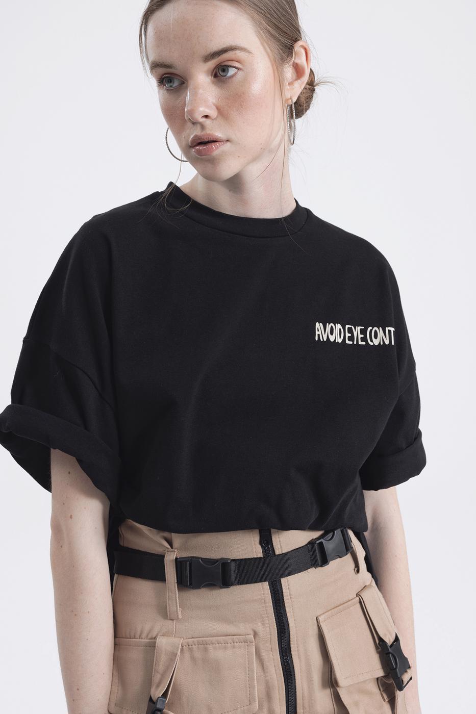 Bayan Siyah Oversize Baskılı Tshirt