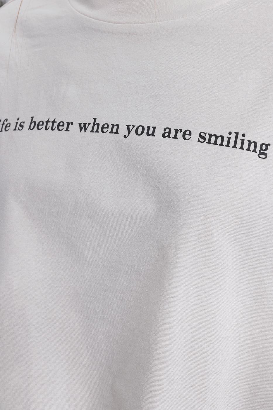Bayan Krem Baskılı Crop tshirt