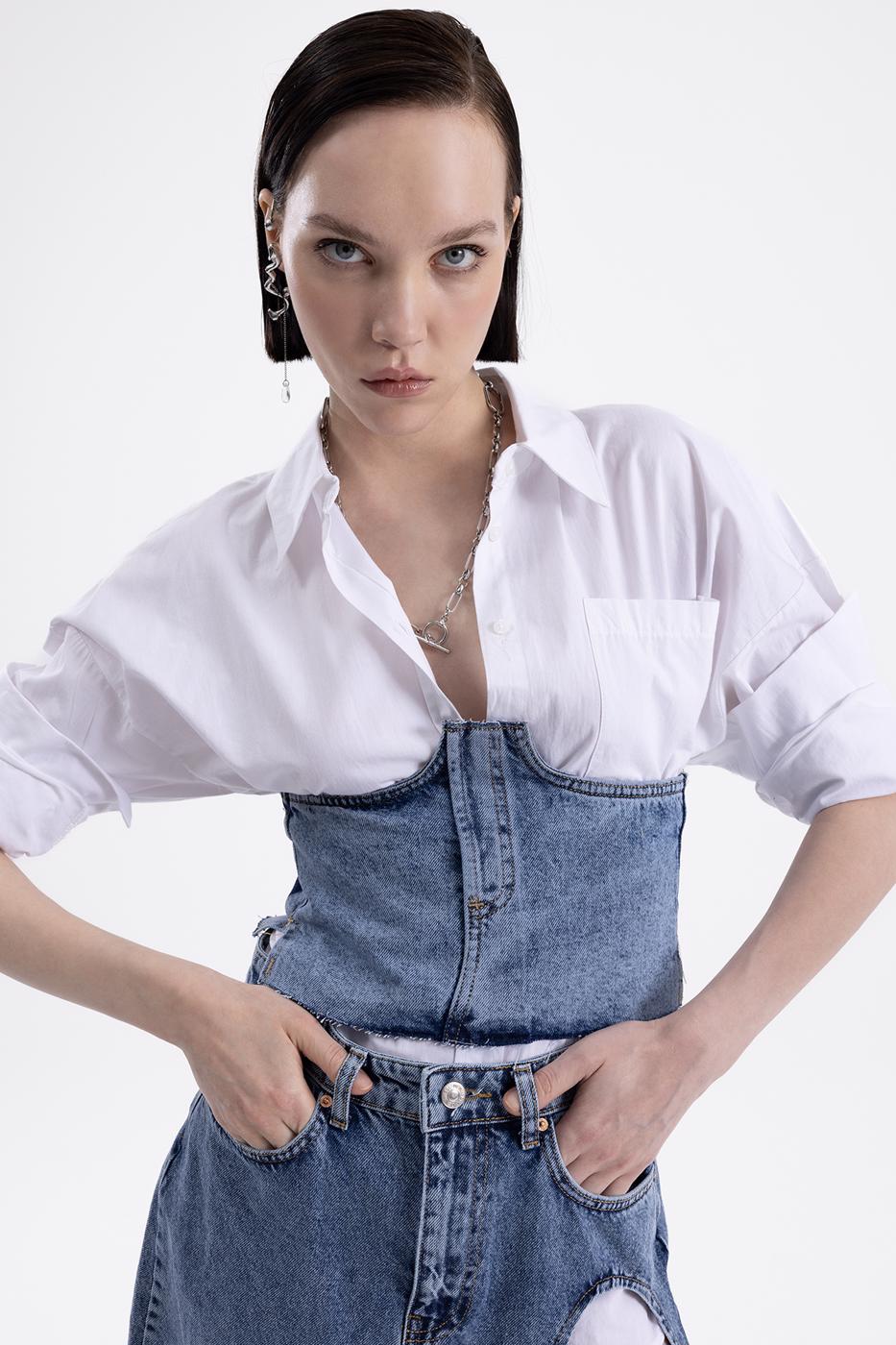 Bayan Mavi Denim Korse
