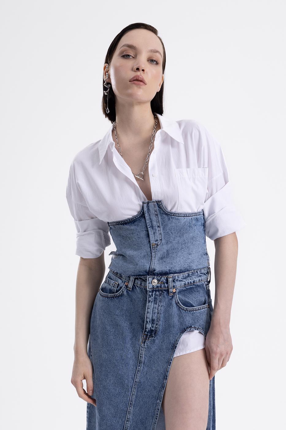 Bayan Mavi Denim Korse