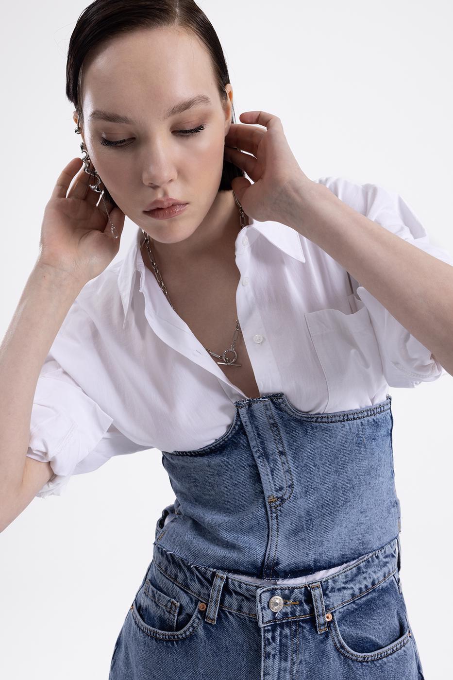 Bayan Mavi Denim Korse