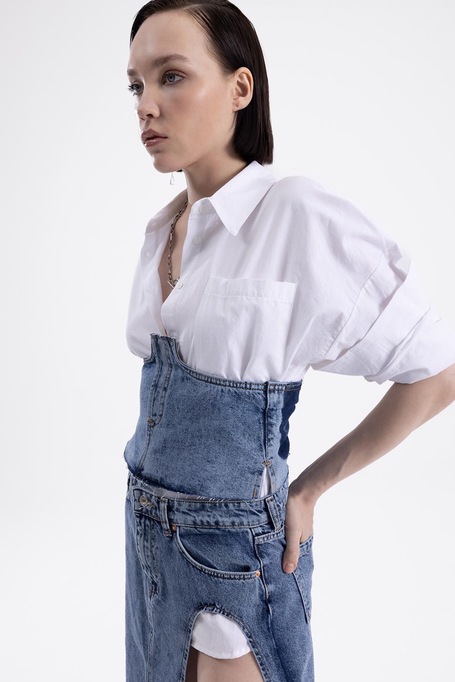 Bayan Mavi Denim Korse