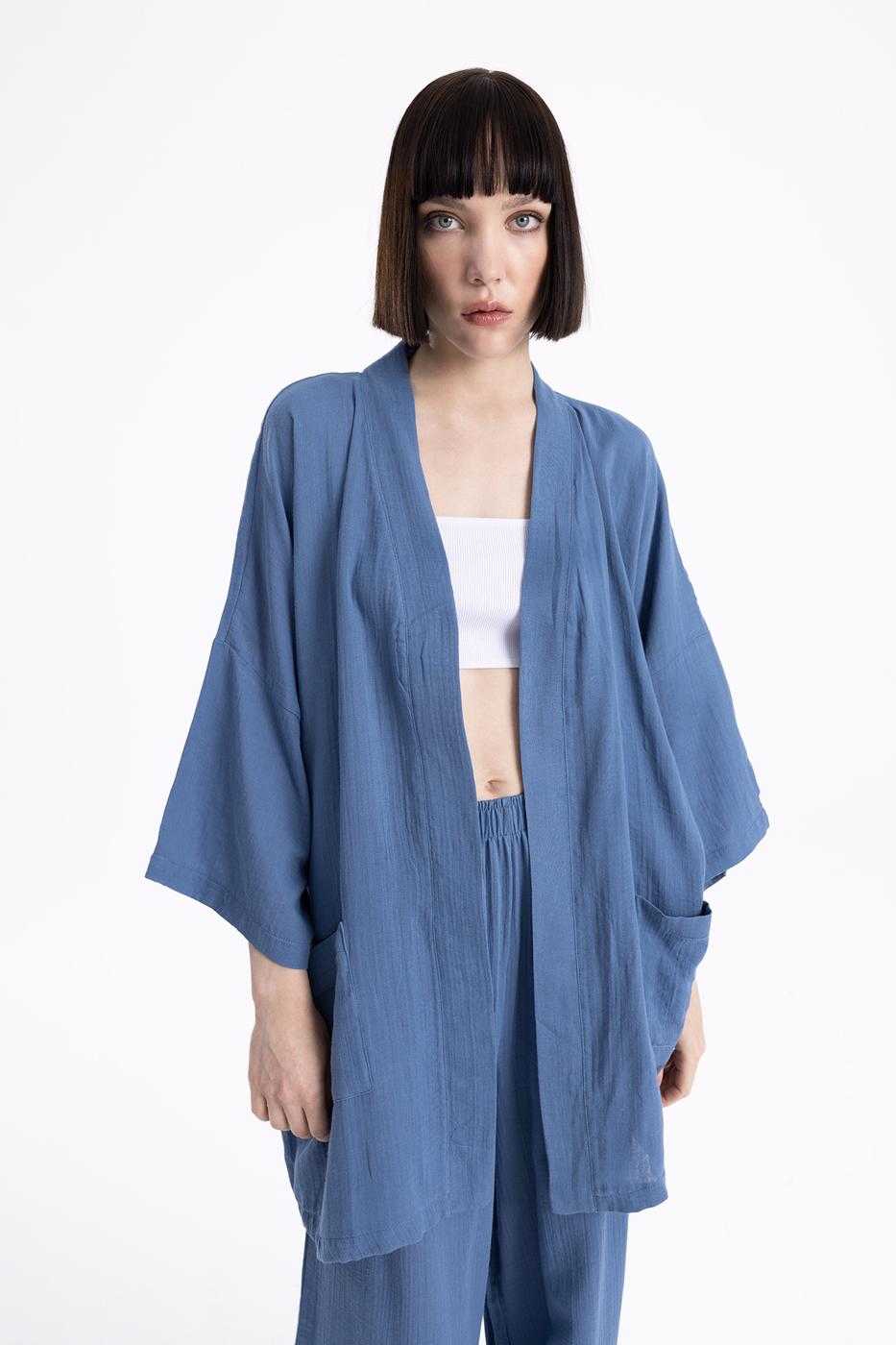Bayan İndigo Kısa  Kimono