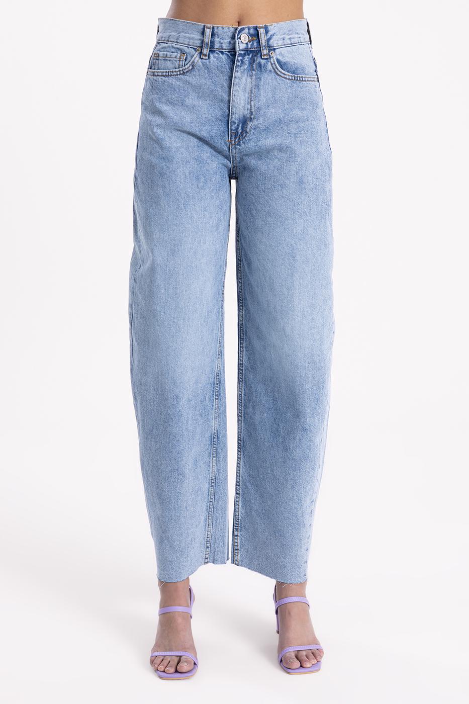 Bayan Mavi Düşük  Bel  Bol  Denim Pantolon