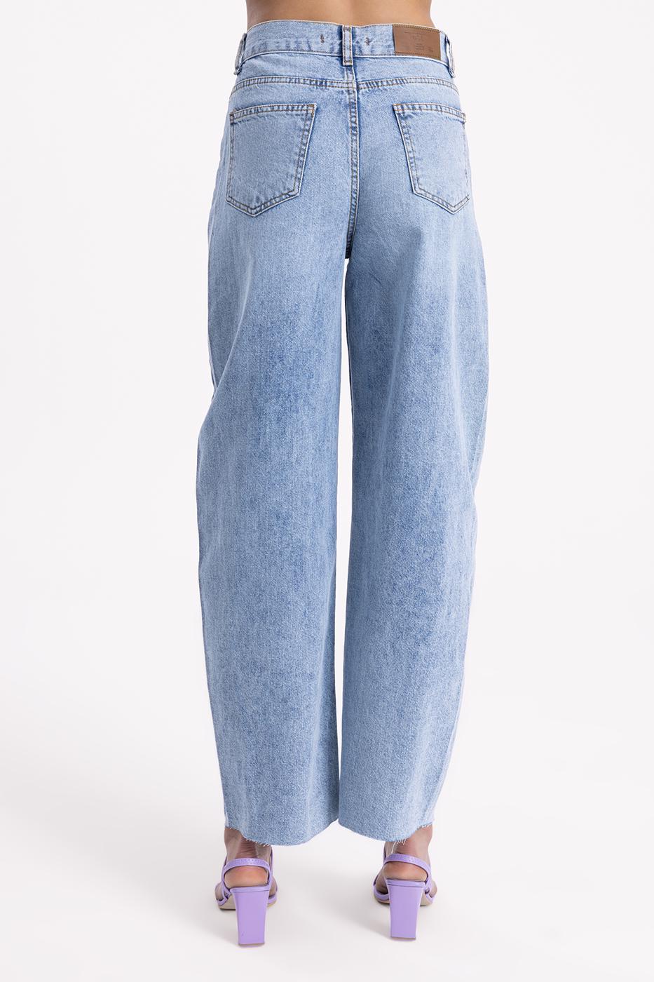 Bayan Mavi Düşük  Bel  Bol  Denim Pantolon