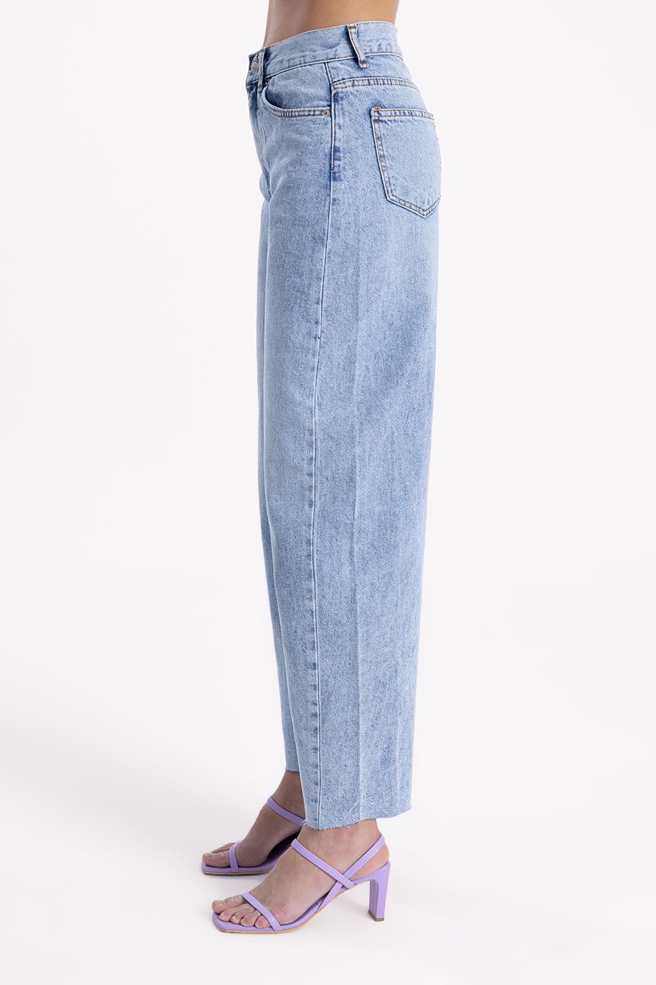Bayan Mavi Düşük  Bel  Bol  Denim Pantolon