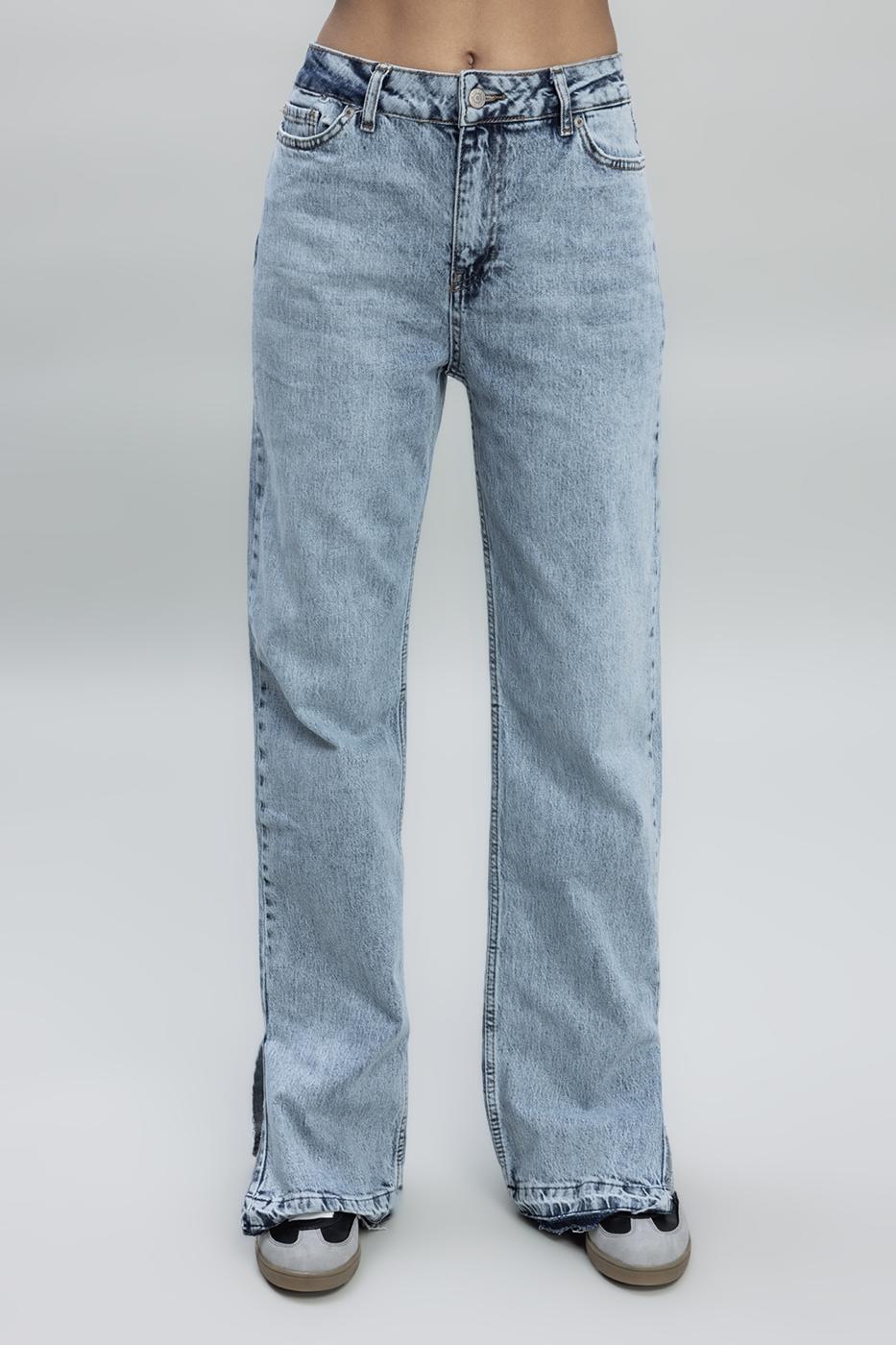 Bayan Mavi Orta Bel Düz Kesim Denim Pantolon