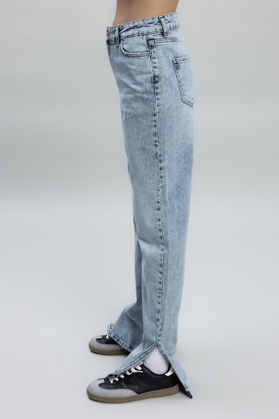 Bayan Mavi Orta Bel Düz Kesim Denim Pantolon