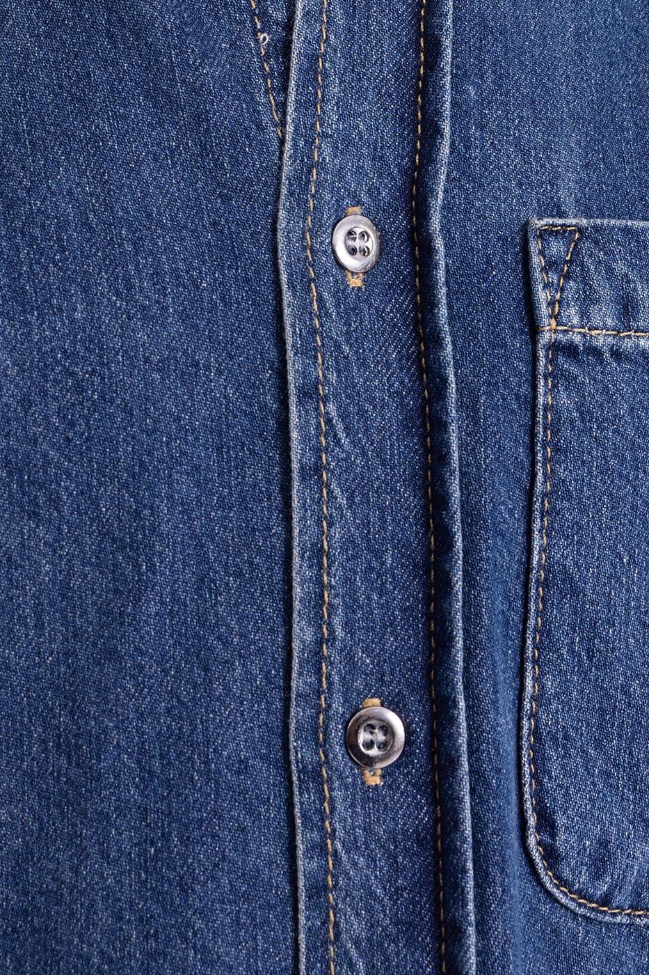 Bayan Mavi Crop Denim Gömlek