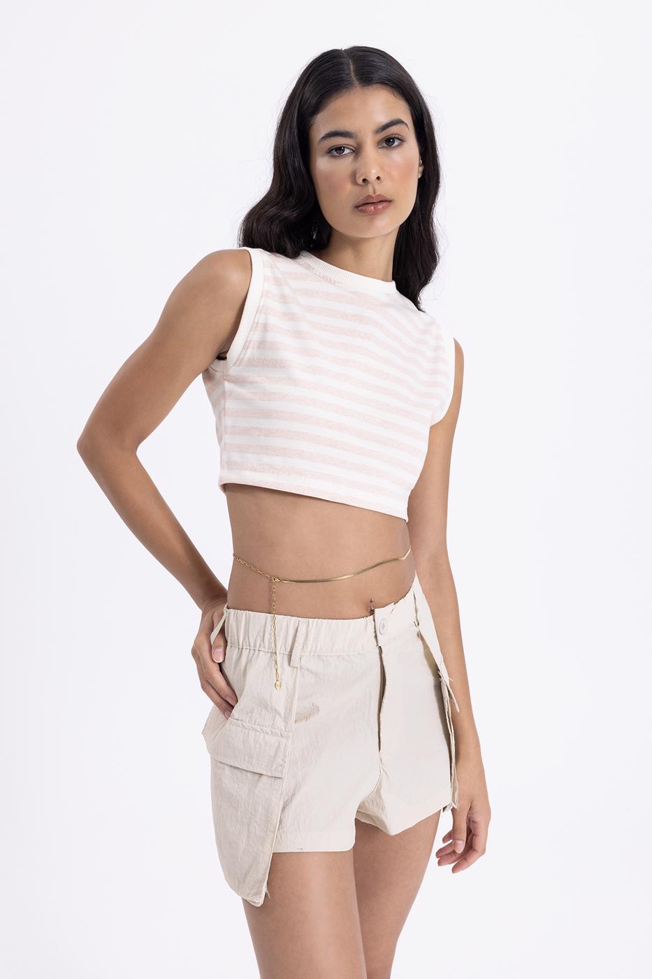 Bayan Pudra Çizgili Crop Top