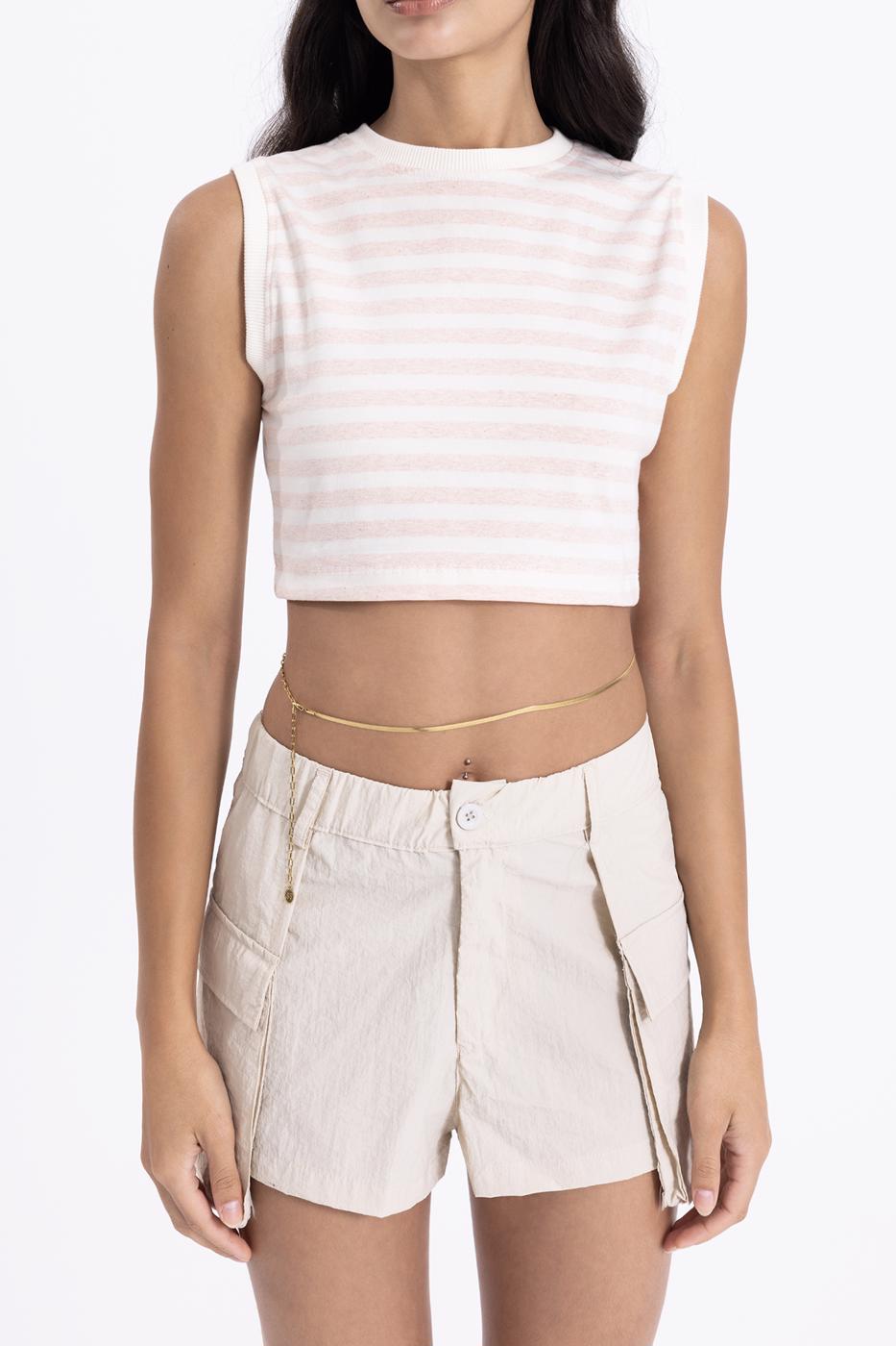 Bayan Pudra Çizgili Crop Top